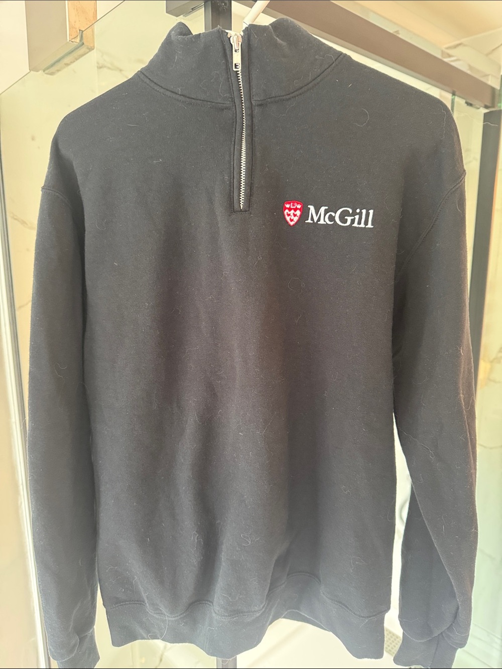 Jerzees Black McGill Half-Zip Sweatshirt with Red Crest